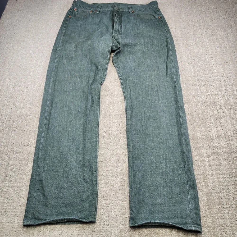 Levis 501 Jeans Men‎ 35x32 READ* White Oak Cone Denim Straight Button Fly Green